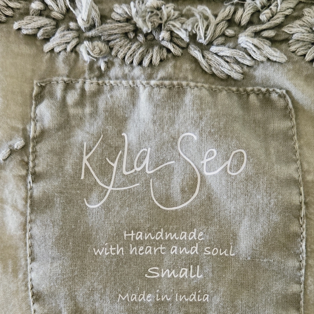 🏷️Anthropologie KYLA SEO Handmade Cool Sage Misha Embroidered Boho Chic 0-2X - Picture 10 of 12